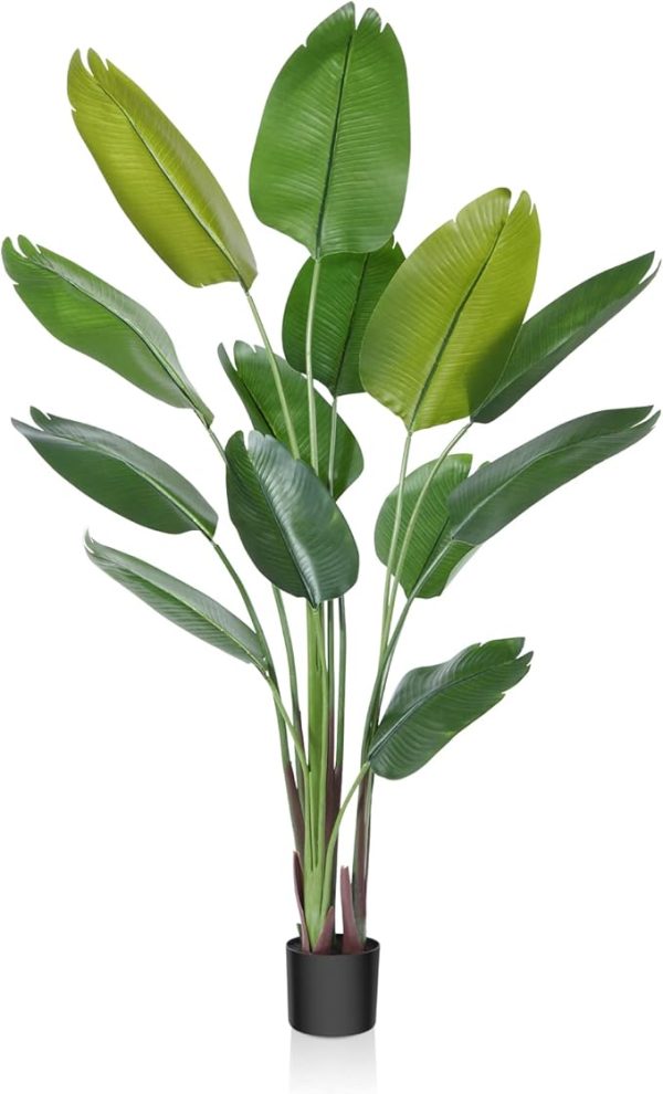 CROSOFMI Artificial Bird of Paradise Plant 6 Feet Fake Tropical Palm Tree with 13 Leaves,Perfect Faux Plants in Pot for Indoor Outdoor House Home Office Garden Modern Decoration Housewarming Gift - Image 5