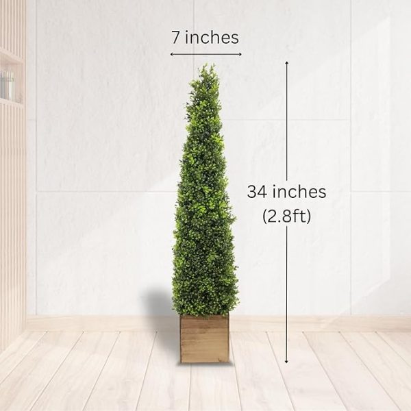 Season's Need 2.8ft Artificial Boxwood Topiary Tree 34inch Tall with Wooden Pots for Outdoor & Indoor Porch Décor 2-Set - Image 5