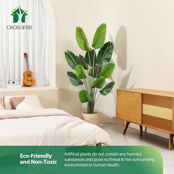 CROSOFMI Artificial Bird of Paradise Plant 6 Feet Fake Tropical Palm Tree with 13 Leaves,Perfect Faux Plants in Pot for Indoor Outdoor House Home Office Garden Modern Decoration Housewarming Gift - Image 3