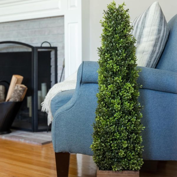 Season's Need 2.8ft Artificial Boxwood Topiary Tree 34inch Tall with Wooden Pots for Outdoor & Indoor Porch Décor 2-Set - Image 3